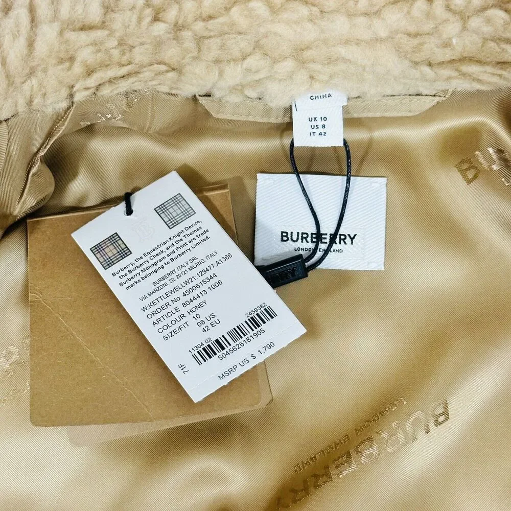 Burberry Kettlewell Size 8 Wool Cashmere Honey Teddy Fleece Jacket NWT $1,790